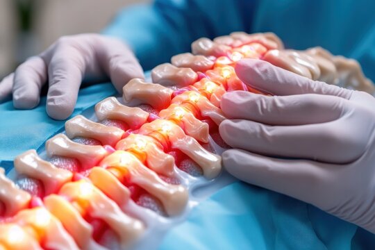 Explore spinal health with a physiotherapist demonstrating manual spine adjustment techniques in a professional setting This image showcases the therapy process of targeted manipulation and physical