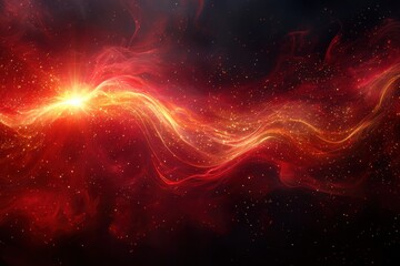 Obraz premium Dynamic red and gold light trails converging into cosmic energy abstract space digital art vibrant cosmic viewpoint