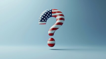 American flag-themed question mark on light blue background