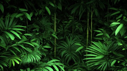 Lush Tropical Jungle Scene Deep Green Foliage