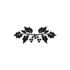Fototapeta premium Flat Black Silhouette Christmas Holly Icon