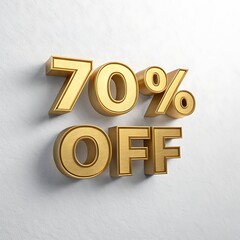 3d render, gold metallic text, 70% off, discount, sale, promotion, e-commerce, shopping,