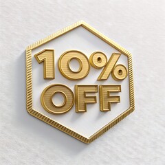 3d render, gold metallic text, 10% off, discount, sale, promotion, e-commerce, shopping,