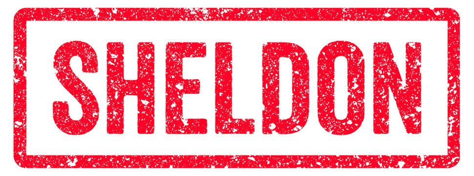 Sheldon Stamp Transparent Seal, Red Grunge Sheldon Word Rubber Stamp Seal