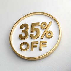 3D golden text, 35% off sale, discount promotion, metallic letters, white background
