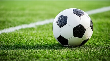 Fototapeta premium soccer ball on green grass field