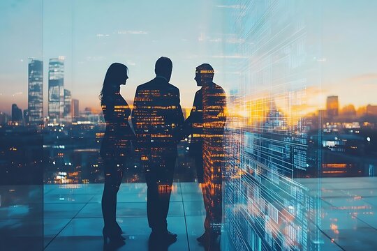 Modern Corporate Teamwork Cityscape Reflection