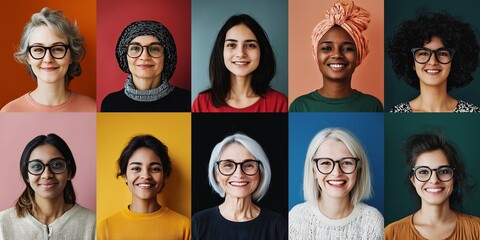 A delightful collage showcasing diverse women with glasses, each celebrating their unique personality and style.