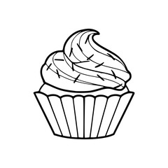 a line art drawing of a cupcake coloring page