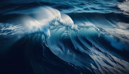 Mighty Ocean Wave calm yet powerful ocean wave from above. dark blue water beautiful background