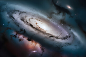 Spiral galaxy with star on night view and moonlight 