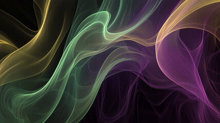 Obraz premium Dynamic swirling waves in Mardi Gras colors of purple, green, and gold, capturing the festive joy and vibrancy of the carnival season