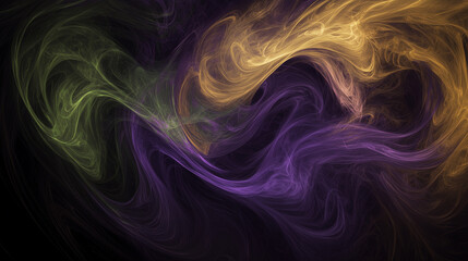 Fototapeta premium Mystical abstract swirls in Mardi Gras colors of purple, green, and gold, symbolizing elegance and the enchanting spirit of the season