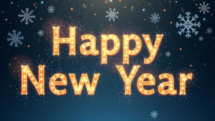 Naklejka premium Happy New Year greeting with glowing letters and snowflakes. Concept of celebration, new beginnings, and winter holidays.
