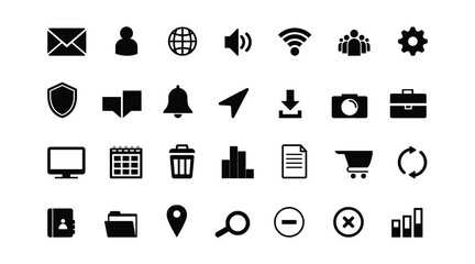 Contact icon set. Containing e-mail, phone, address, customer service, call, website and more. Solid icons vector collection. Website Line Editable Icons set. 