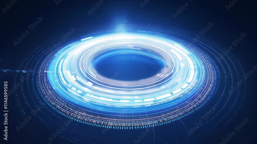 Poster digital light patterns create an ethereal circular illusion in a modern virtual world