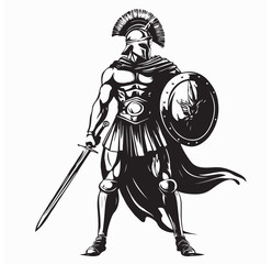 Obraz premium Spartan Warrior Image vector. A Spartan Warrior Stands Ready with Sword and Shield image vector isolated on white background.
