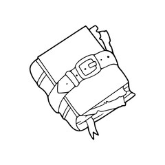 a line art drawing of a witch book with a belt illustration