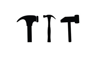 Hammer icon set. Simple flat design. Symbol or sign for smith, blacksmith, metalwork, repair. hammer and nails vector