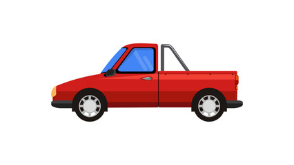 Vector illustration of pickup truck side view. Illustration car in cartoon flat style. Truck single cabin modern transportation. Large vehicle automotive technology