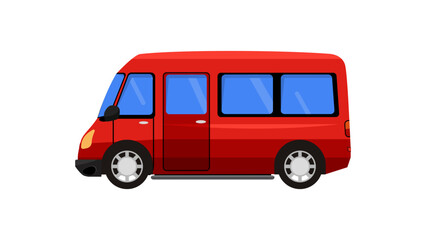 Van minivan car flat vector graphic illustration set, small minibus red color side view, cartoon minimus vehicle family wagon auto image clipart modern simple design