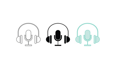 Headset icon linear graphics set vector in black
