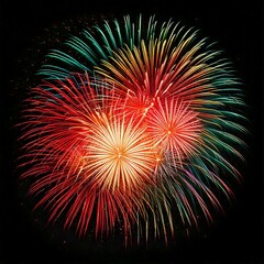 Obraz premium Fireworks, salute, colorful beautiful fireworks, multicolored fireworks, salute on a black background of the night sky, new year background, background to the 4th of july independence day, salute over