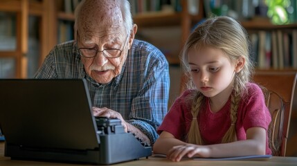 Generational Bonding Over Writing with Typewriter