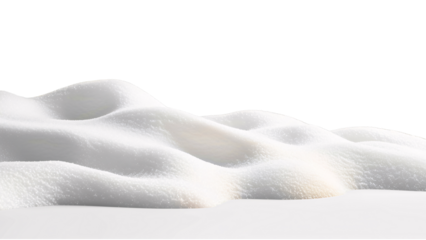 Smooth white snow surface with soft undulations and shadows. Isolated on transparent/white background.
