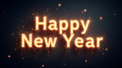 Obraz premium Happy New Year golden text with sparkle. Concept of celebration, holiday, and new beginning.