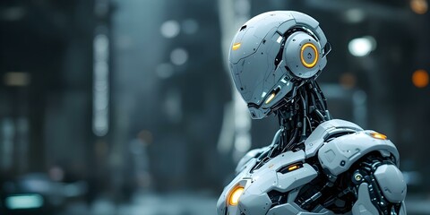 Fototapeta premium Futuristic Humanoid Robot with Transhumanism and cyborg Concepts