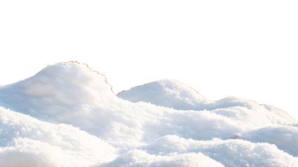 Soft white snow covering ground in serene winter landscape. Isolated on transparent/white background.