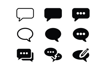 Chat bubble set outline vector isolated on white background. Chat icon. Line chat icons for flat design. Talk balloon icons. Chat speech bubble. 