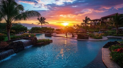 luxurious hawaiian resort sunset pool