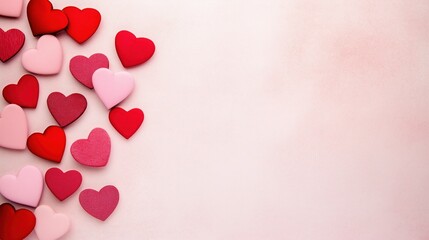 Various Sized and Shaded Red Hearts on Light Background for Valentines Day Celebration Love Concept and Romantic Design with Copy Space