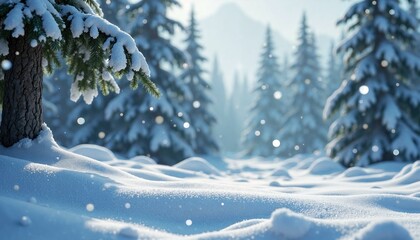 Fototapeta premium Serene winter scene with detailed snow cover in highly realistic 3D render