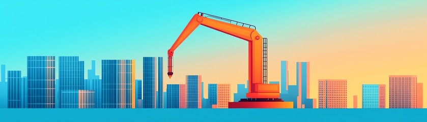 Obraz premium Crane over city skyline sunset