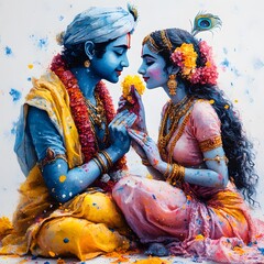 Holi Festival with Radha and Krishna