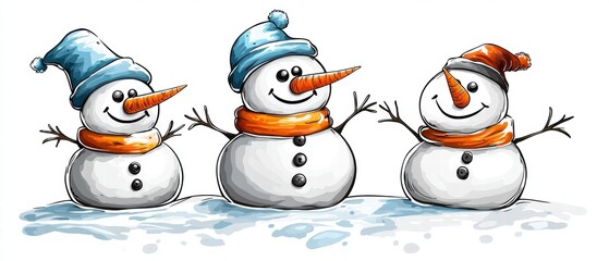 Three Cheerful Snowmen in Winter Wonderland