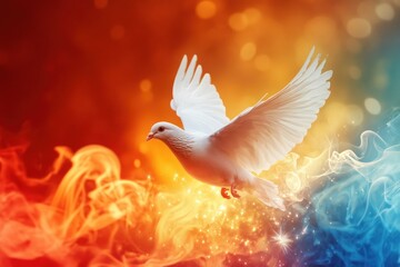 Fototapeta premium Stunning White Dove in Elegant Mid-Flight Scene