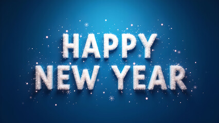 Happy New Year text with snow effect. Concept of celebration, new beginning, and winter holiday.
