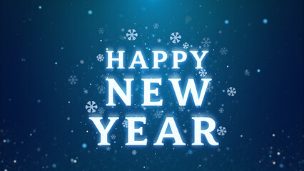 Happy New Year text with snowflakes. Concept of celebration, new beginnings, and winter holidays.