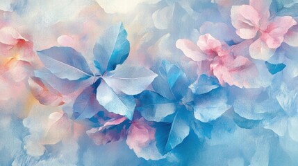 Obraz premium pastel blue and pink floral watercolor painting