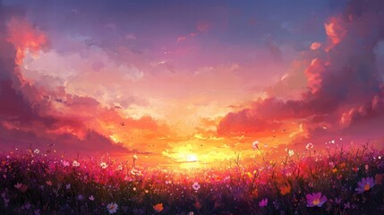 Fototapeta premium sunset meadow dreamscape