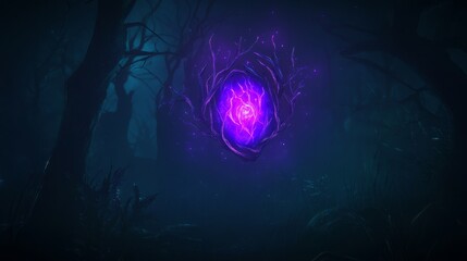 Fototapeta premium Mystical Purple Orb in Dark Forest Enchantment