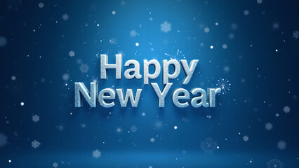 Happy New Year Greeting with Snowflakes on Blue Background. Concept of Celebration and New Beginnings.