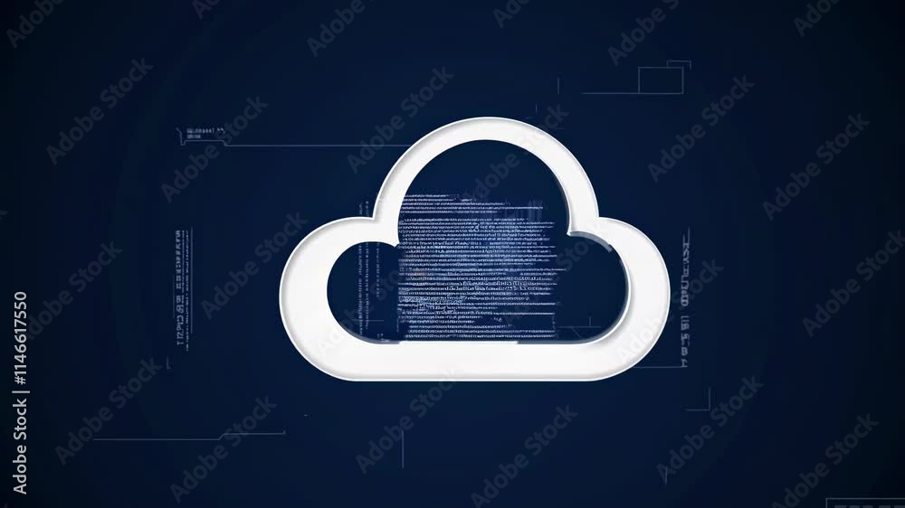 Poster exploring cloud computing with lines of code displayed on a dark background
