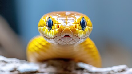 Obraz premium Close-up of a yellow snake's head, showing its eyes and mouth.