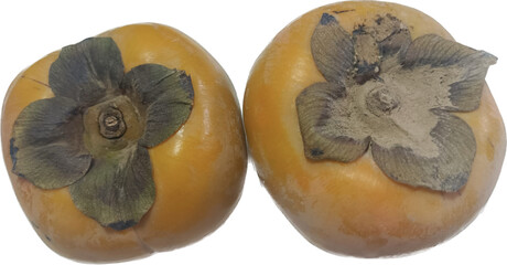Two of persimmon fruit isolated on white background, group of fruits, couple
