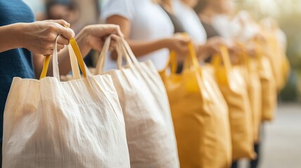 Image of volunteers distributing food at a community food bank event.